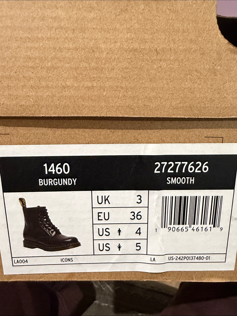 Dr. Martens 1460 Boot in Burgundy with Yellow Stitching - Picture 3 of 3